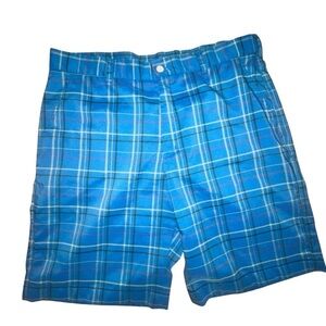 Alan Flusser Golf Men’s Blue Plaid Shorts, Size 36 – Lightweight Comfort